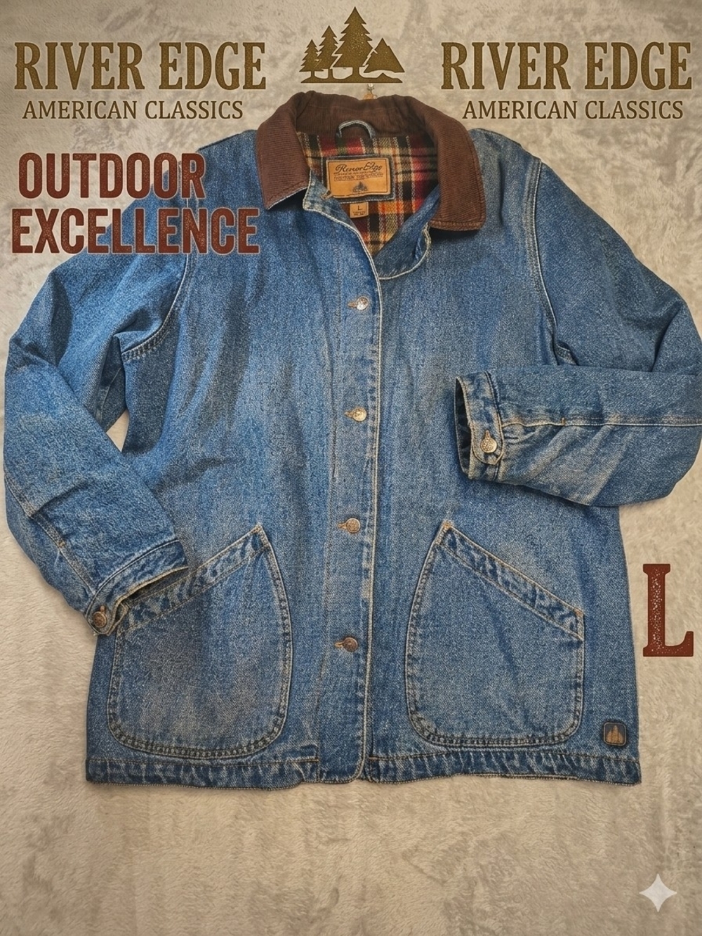 River Edge Women's Blue Denim Jacket with Brown Corduroy Collar
